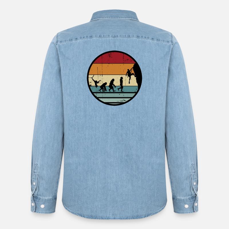 Evolution Climber Retro Kreis - Männer Jeanshemd Organic von Stanley/Stella - verwaschenes Hellblau