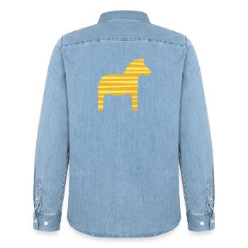 Dala Horse Stripes Sweden Scandinavian Xmas - Men’s Organic Denim Shirt by Stanley/Stella - light wash - Back - AI Model Male 185 light (185cm)