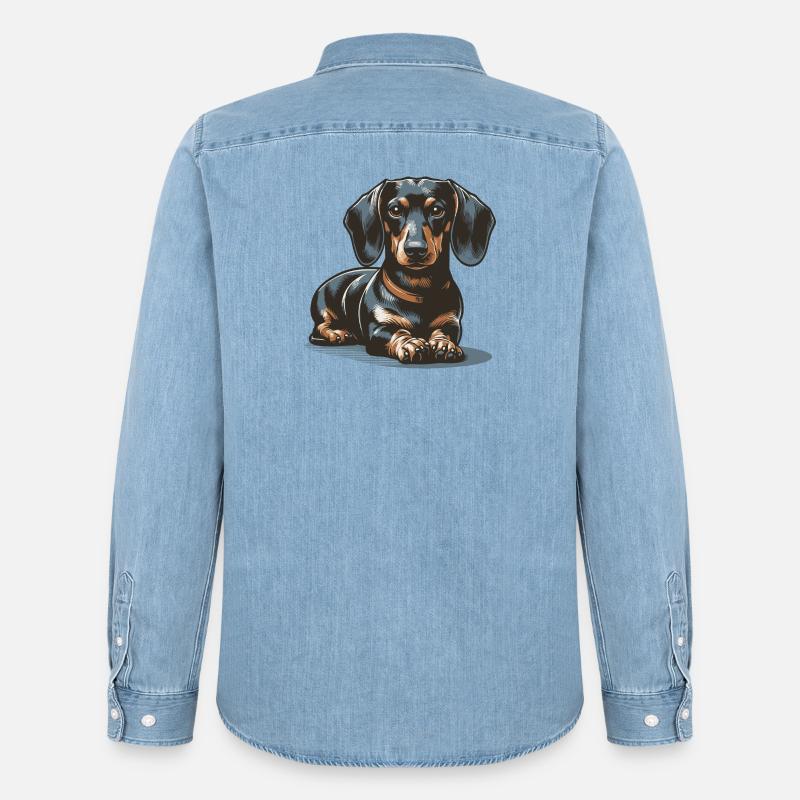 Dackel - Männer Jeanshemd Organic von Stanley/Stella - verwaschenes Hellblau