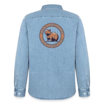 Le plus grand rongeur du monde, les plus grandes vibrations du monde - Chemise en denim homme bio Stanley/Stella - bleu clair délavé - Dos - AI Model Male 185 light (185cm)