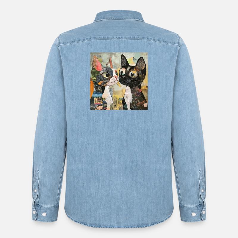 cat cats katze katze collage - Männer Jeanshemd Organic von Stanley/Stella - verwaschenes Hellblau