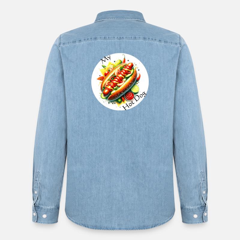 Farbexplosion Hotdog Kunst - Männer Jeanshemd Organic von Stanley/Stella - verwaschenes Hellblau