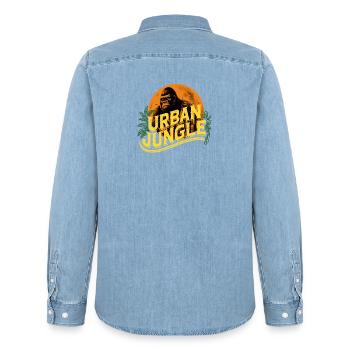 Urban Jungle Logo Farbe - Männer Jeanshemd Organic von Stanley/Stella - verwaschenes Hellblau - Hinten - AI Model Male 185 light (185cm)