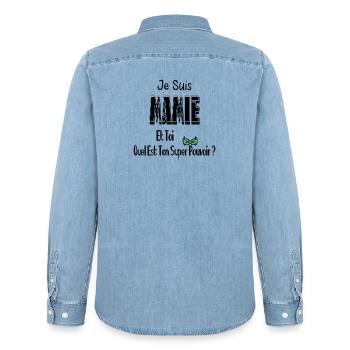 Je Suis Mamie Et Toi Quel Est Ton Super Pouvoir - Chemise en denim homme bio Stanley/Stella - bleu clair délavé - Dos - AI Model Male 185 light (185cm)