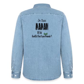 Je Suis Maman Et Toi Quel Est Ton Super Pouvoir - Chemise en denim homme bio Stanley/Stella - bleu clair délavé - Dos - AI Model Male 185 light (185cm)