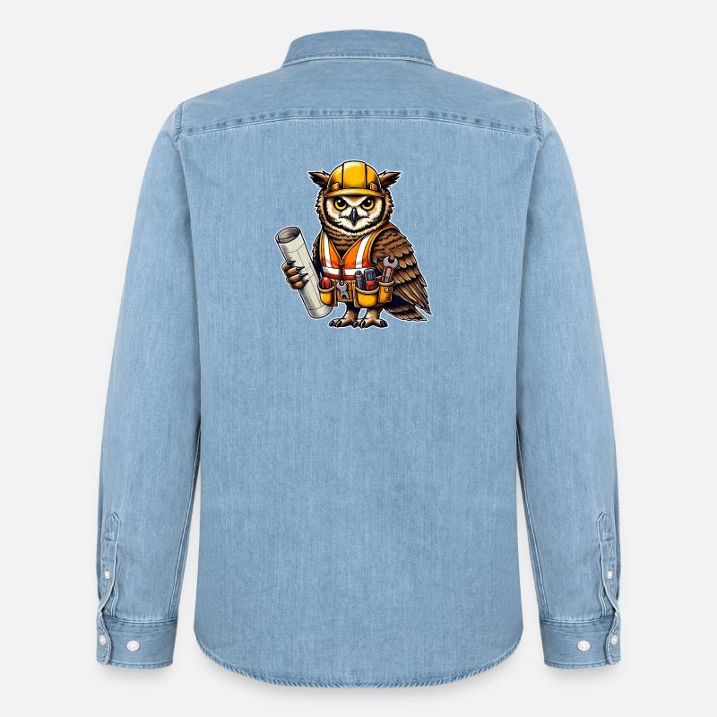 Bauarbeiter-Eule – Clever & Handwerklich! - Männer Jeanshemd Organic von Stanley/Stella - verwaschenes Hellblau