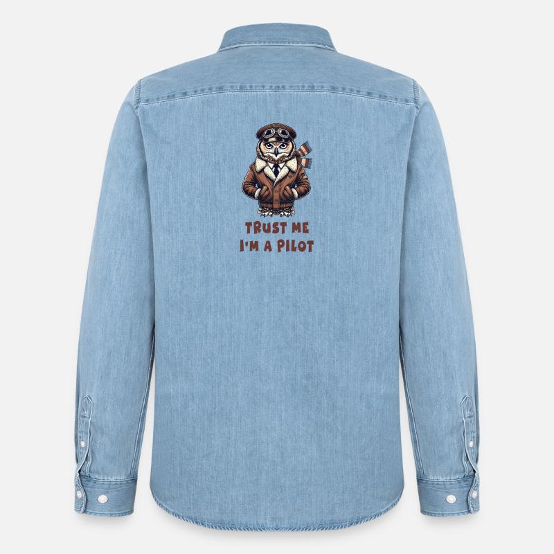 Vertraue mir, ich bin Pilot / Eule - Männer Jeanshemd Organic von Stanley/Stella - verwaschenes Hellblau