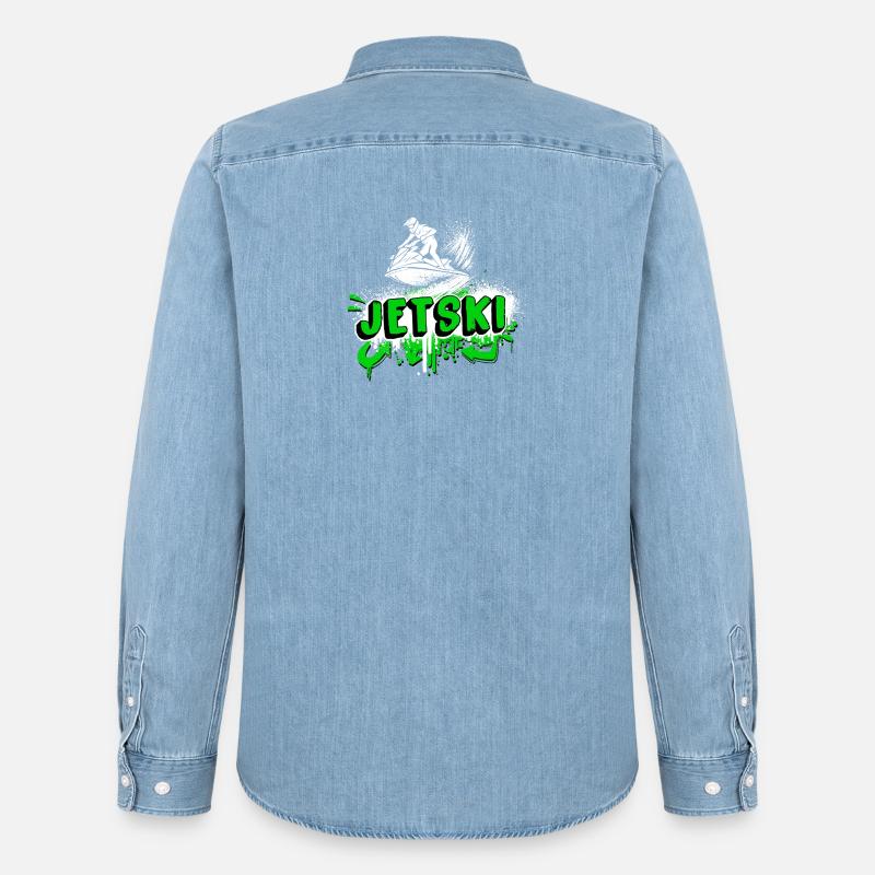 Jetski Graffiti – Splash and Ride - Männer Jeanshemd Organic von Stanley/Stella - verwaschenes Hellblau