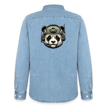 Panda Military Army Design - Men’s Organic Denim Shirt by Stanley/Stella - light wash - Back - AI Model Male 185 light (185cm)
