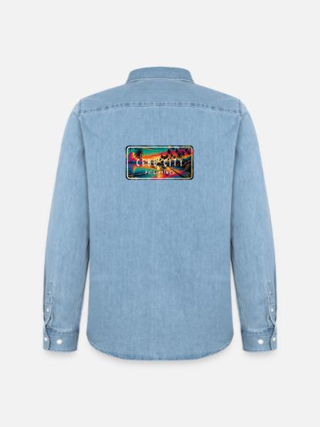 Cebu City – Tropical Retro Sign - Men’s Organic Denim Shirt by Stanley/Stella - light wash