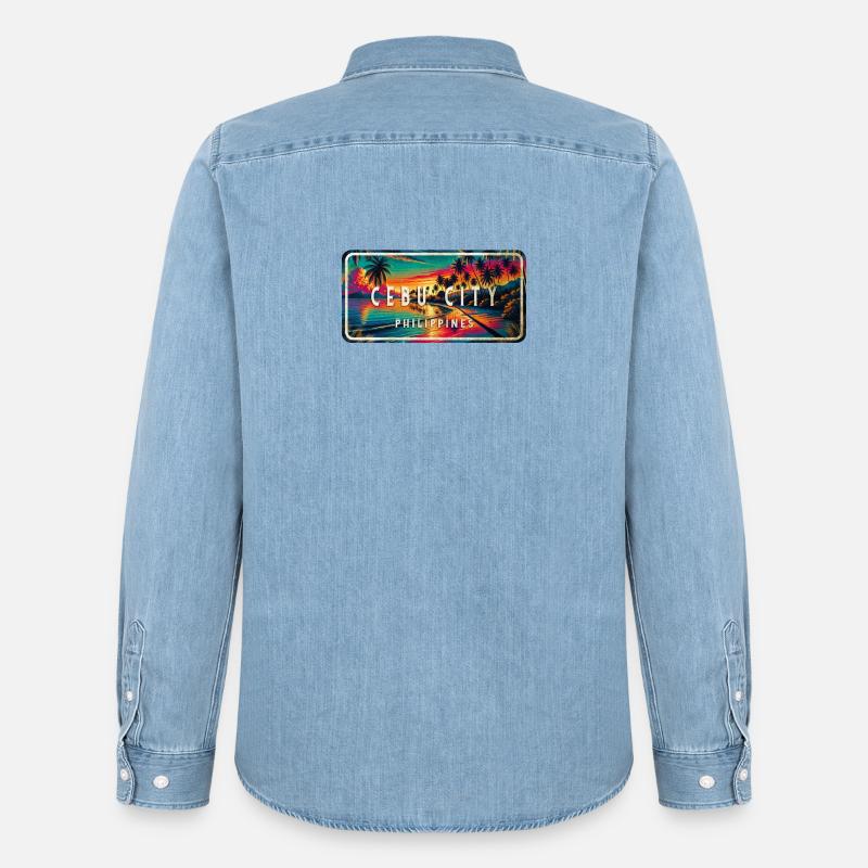 Cebu City – Tropical Retro Schild - Männer Jeanshemd Organic von Stanley/Stella - verwaschenes Hellblau