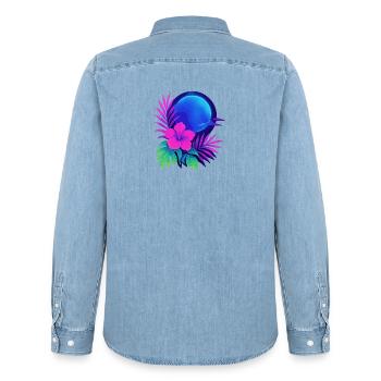Neon Tropic Moon - Men’s Organic Denim Shirt by Stanley/Stella - light wash - Back - AI Model Male 185 light (185cm)