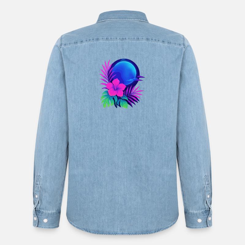 Néon Tropic Lune - Chemise en denim homme bio Stanley/Stella - bleu clair délavé