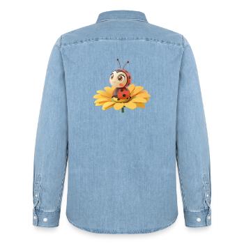Cute ladybug on a flower - Men’s Organic Denim Shirt by Stanley/Stella - light wash - Back - AI Model Male 185 light (185cm)