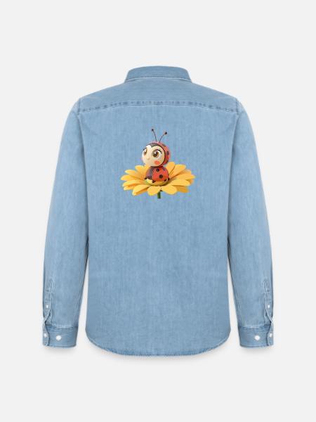 Cute ladybug on a flower - Men’s Organic Denim Shirt by Stanley/Stella - light wash