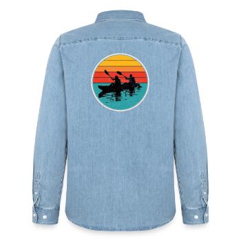 Sunset Kayak Duo Circle - Men’s Organic Denim Shirt by Stanley/Stella - light wash - Back - AI Model Male 185 light (185cm)