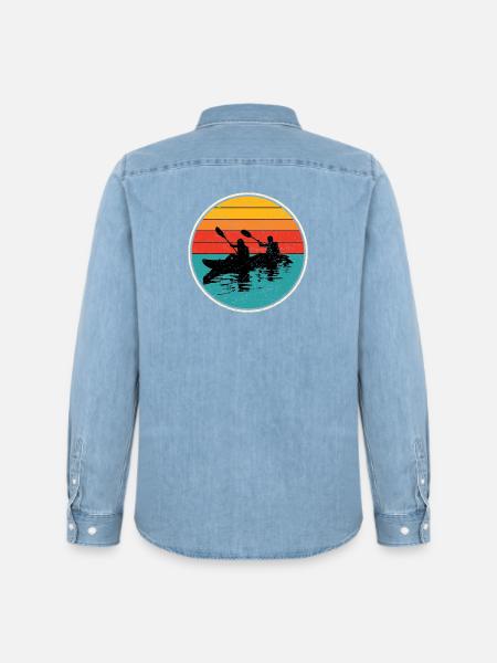 Sunset Kayak Duo Circle - Men’s Organic Denim Shirt by Stanley/Stella - light wash