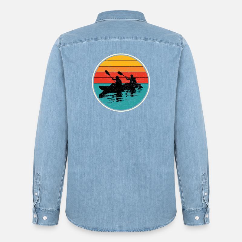 Sunset Kayak Duo Circle - Chemise en denim homme bio Stanley/Stella - bleu clair délavé