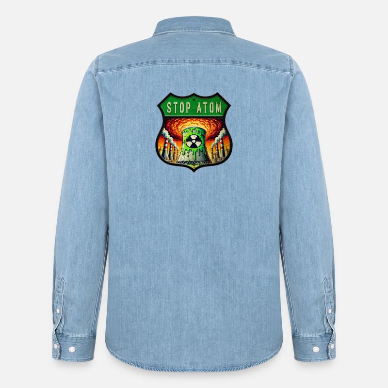 Stop Atom Wappen Design - Männer Jeanshemd Organic von Stanley/Stella - verwaschenes Hellblau