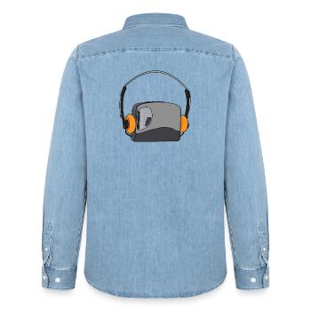 Cool Portable Cassette Audio Player - Men’s Organic Denim Shirt by Stanley/Stella - light wash - Back - AI Model Male 185 light (185cm)