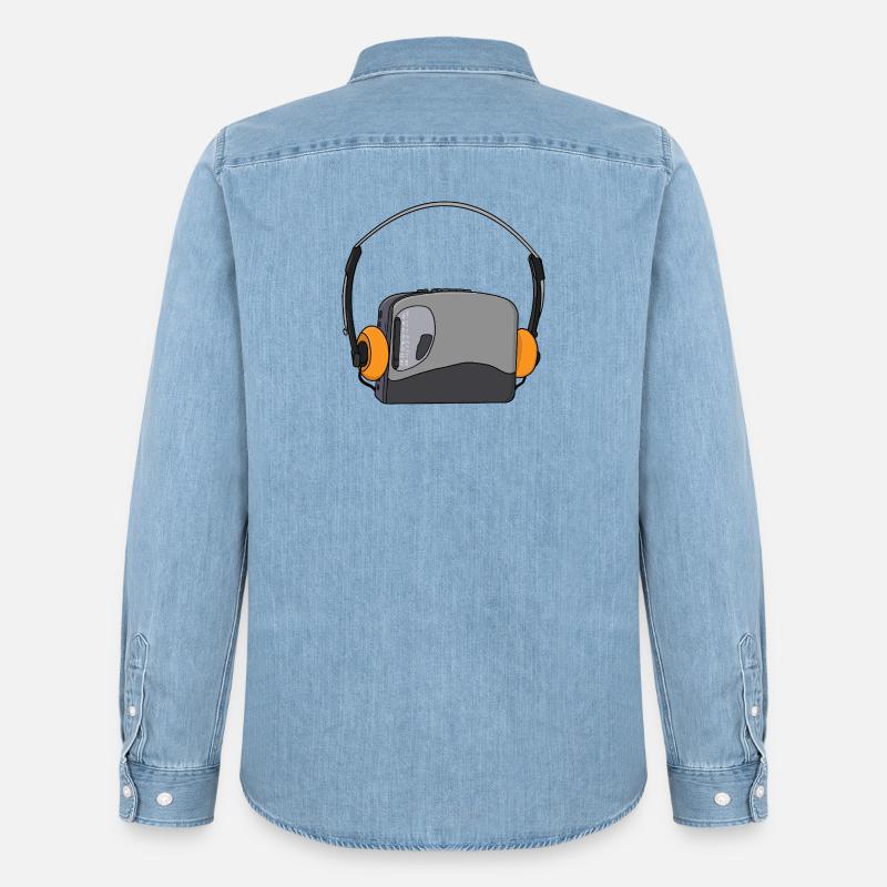 Cooler tragbarer Kassetten-Audio-Player - Männer Jeanshemd Organic von Stanley/Stella - verwaschenes Hellblau