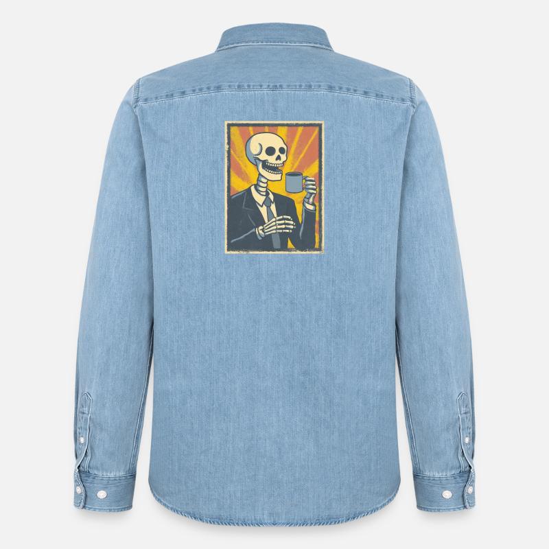 Kaffee oder Grab – was soll’s! - Männer Jeanshemd Organic von Stanley/Stella - verwaschenes Hellblau