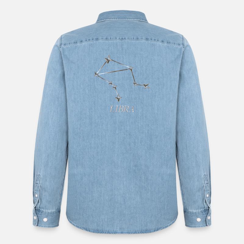 Libra Sternbild – Silber Minimal-Konstellation - Männer Jeanshemd Organic von Stanley/Stella - verwaschenes Hellblau