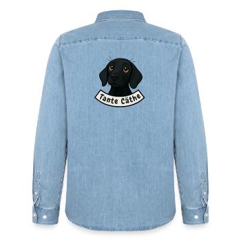 Schweißhund Tante Cäthe - Männer Jeanshemd Organic von Stanley/Stella - verwaschenes Hellblau - Hinten - AI Model Male 185 light (185cm)