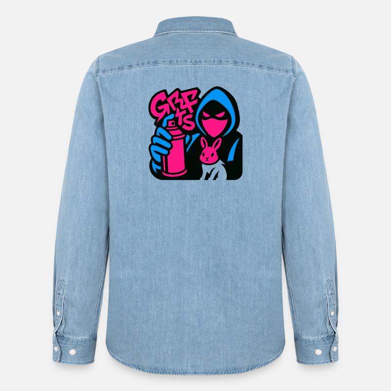 Graffiti Rabbit blue/pink - Männer Jeanshemd Organic von Stanley/Stella - verwaschenes Hellblau
