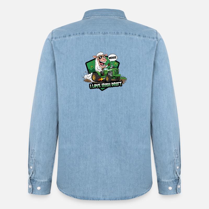 Irisches Drift Schaf Auto Design - Männer Jeanshemd Organic von Stanley/Stella - verwaschenes Hellblau