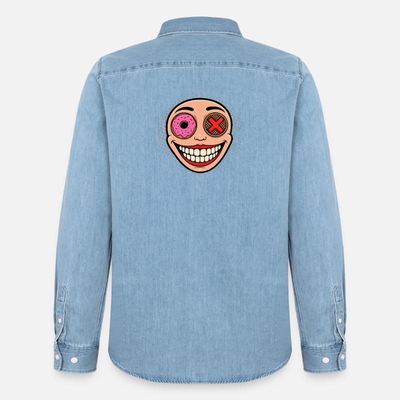 Lächelndes Maskottchen mit Donut und Kake - Männer Jeanshemd Organic von Stanley/Stella - verwaschenes Hellblau