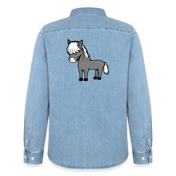 Pferd Bob Haare Frisur Pony Fohlen Niedlich Comic - Männer Jeanshemd Organic von Stanley/Stella - verwaschenes Hellblau - Hinten - AI Model Male 185 light (185cm)