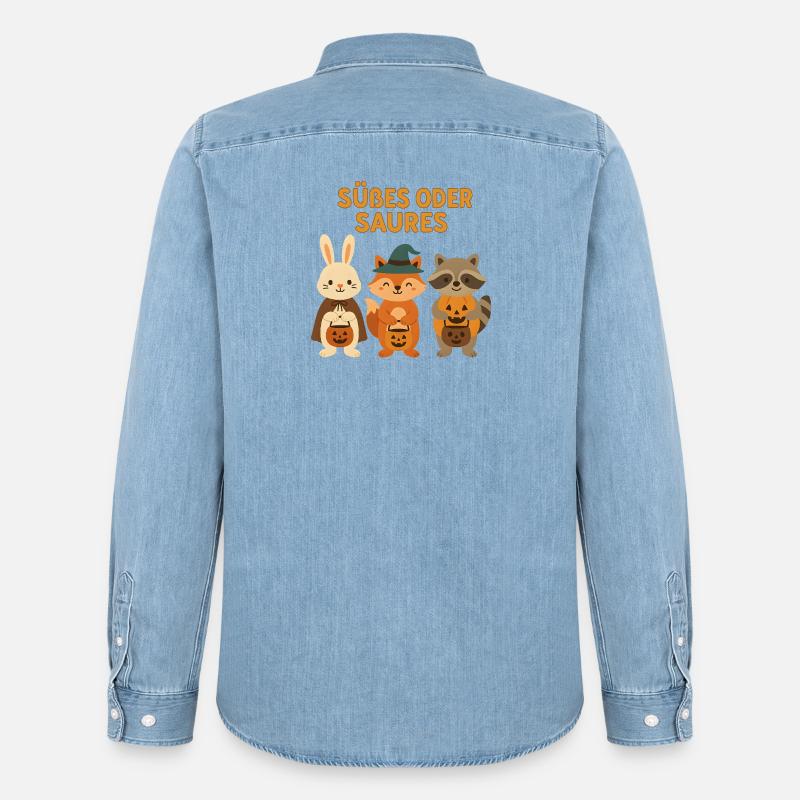 Süßes oder Saures - Waldtiere - Männer Jeanshemd Organic von Stanley/Stella - verwaschenes Hellblau