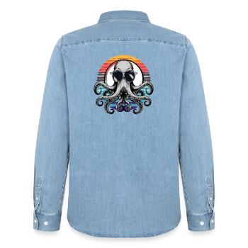 Octopus with sunglasses - Men’s Organic Denim Shirt by Stanley/Stella - light wash - Back - AI Model Male 185 light (185cm)