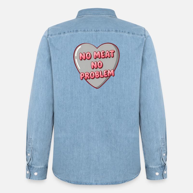 Bubble Herz – No Meat No Problem - Männer Jeanshemd Organic von Stanley/Stella - verwaschenes Hellblau