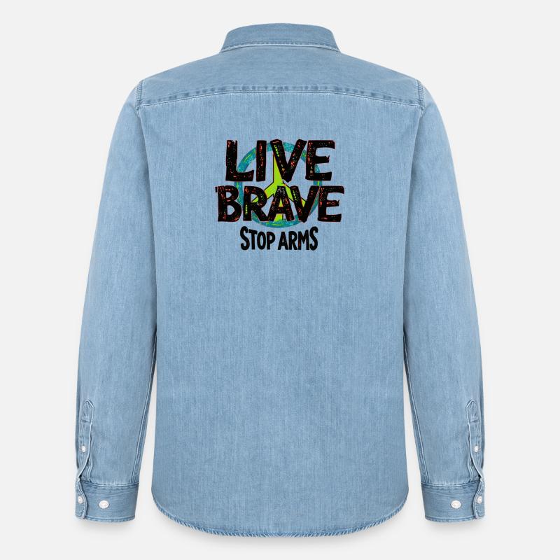 LIVE BRAVE – STOP ARMS contro guerra e violenza - Camicia in denim uomo bio di Stanley/Stella - azzurro chiaro slavato