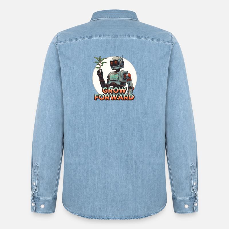 Grow Forward – Retro Sci-Fi Robot - Männer Jeanshemd Organic von Stanley/Stella - verwaschenes Hellblau