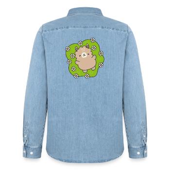 Ourson Joyeux au Jardin Fleuri - Chemise en denim homme bio Stanley/Stella - bleu clair délavé - Dos - AI Model Male 185 light (185cm)