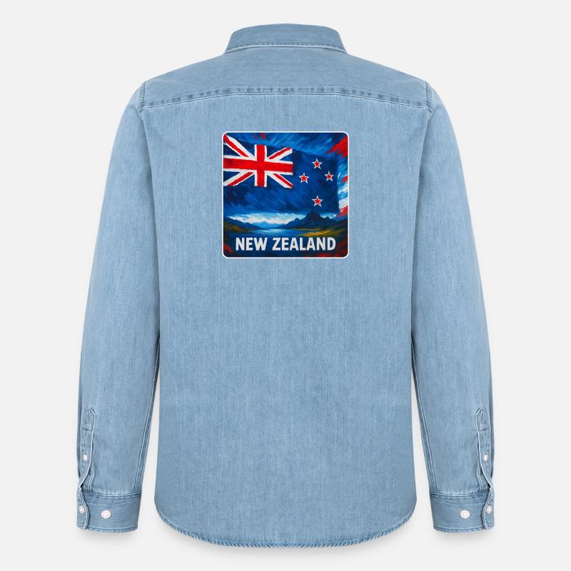 Neuseeland Flaggen Design - Männer Jeanshemd Organic von Stanley/Stella - verwaschenes Hellblau