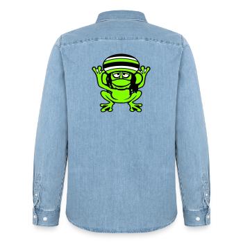Frog Reggae Music Rasta Hair Hat Jamaica Fun - Men’s Organic Denim Shirt by Stanley/Stella - light wash - Back - AI Model Male 185 light (185cm)