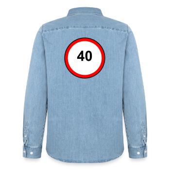 40sCircle Signet - Men’s Organic Denim Shirt by Stanley/Stella - light wash - Back - AI Model Male 185 light (185cm)