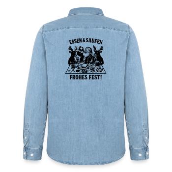 Weihnachten Gelage Essen und Saufen Santa Claus - Männer Jeanshemd Organic von Stanley/Stella - verwaschenes Hellblau - Hinten - AI Model Male 185 light (185cm)
