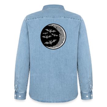 Beaucoup de chauves-souris silhouette fraîche croissant de lune nuit - Chemise en denim homme bio Stanley/Stella - bleu clair délavé - Dos - AI Model Male 185 light (185cm)