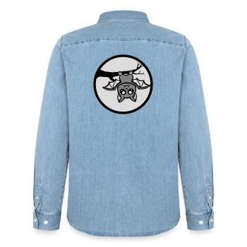 Chauve-souris suspendu lune branche Halloween mignon mignon - Chemise en denim homme bio Stanley/Stella - bleu clair délavé - Dos - AI Model Male 185 light (185cm)