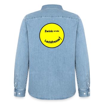 Winking Laugh Mouth - Men’s Organic Denim Shirt by Stanley/Stella - light wash - Back - AI Model Male 185 light (185cm)