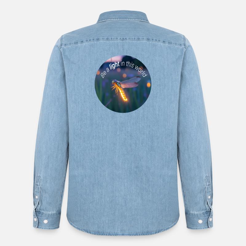 Leuchtendes Glühwürmchen mit positiver Botschaft - Männer Jeanshemd Organic von Stanley/Stella - verwaschenes Hellblau
