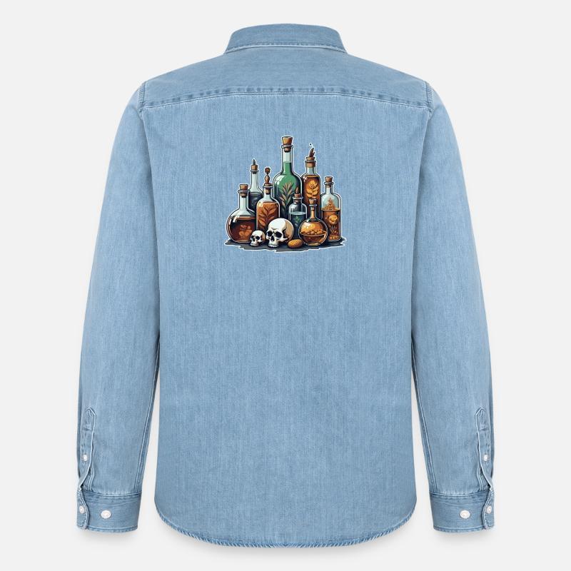 Alchemie Fläschchen Schädel Design - Männer Jeanshemd Organic von Stanley/Stella - verwaschenes Hellblau