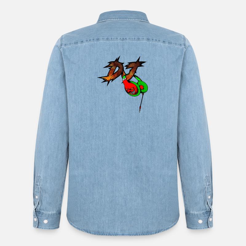 Neon Devil mit Kopfhörer DJ - Männer Jeanshemd Organic von Stanley/Stella - verwaschenes Hellblau