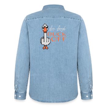 Gans Live Laugh Duck Off Sonnenbrille Mittelfinger - Männer Jeanshemd Organic von Stanley/Stella - verwaschenes Hellblau - Hinten - AI Model Male 185 light (185cm)