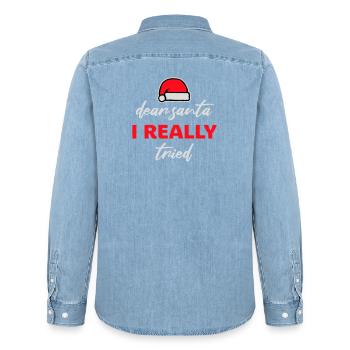 Dear Santa I Really Tried Weihnachten Humor Lustig - Männer Jeanshemd Organic von Stanley/Stella - verwaschenes Hellblau - Hinten - AI Model Male 185 light (185cm)